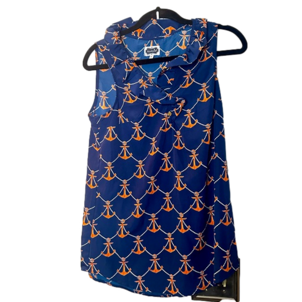 Mudpie navy and pink anchor sleeveless top size small